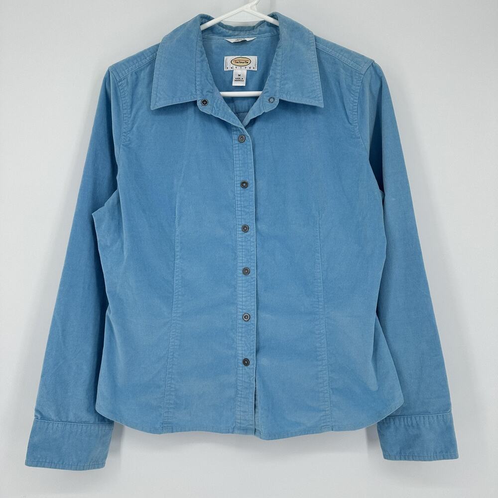 Talbots Jacket Womens Medium Blue Corduroy Stretch Button Up Long Sleeve Petites